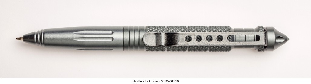 Tactical Ballpoint Pen On A White Background