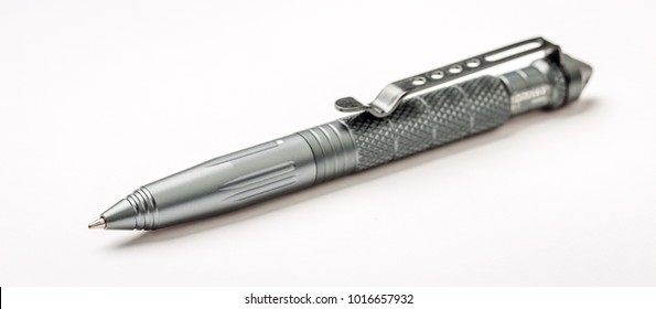 Tactical Ballpoint Pen On A White Background