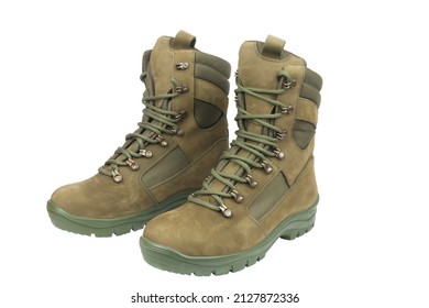 Tactical  Military Boots For The Army Are Cut Out On A White Background. Isolated On A White Background, No Shadow. 