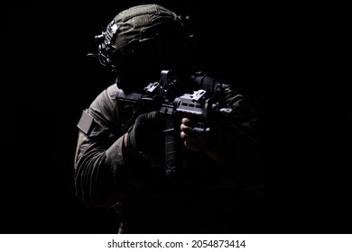 Tactical Operator Pointing Rifle Low Light Stock Photo 2054873414 ...