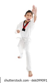 Tae Kwon Do Asian Girl On White Background