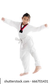 Tae Kwon Do Asian Girl On White Background