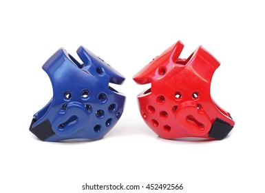 Taekwondo Head Guard In Blue And Red Color Isolated