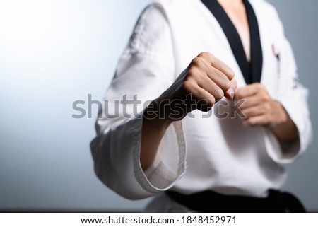 Taekwondo martial art , selective focus detail on human hand
