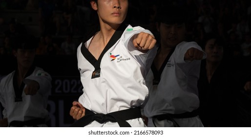 Taekwondo Punch, Fist Close Up Of Athlete Taekwondo Team Demonstration During Performance. World Taekwondo Championship, Rome, Italy, June 4 2022