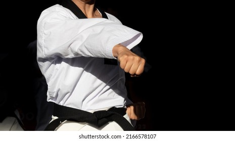 Taekwondo Punch, Fist Close Up Of Athlete Black Background