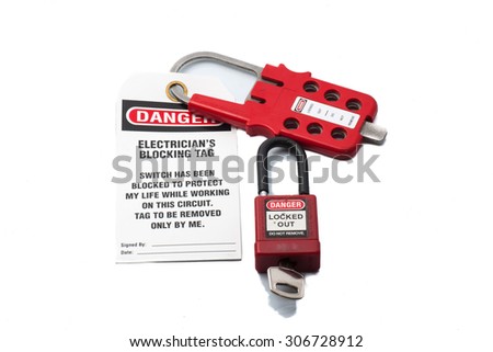 Tag Out Danger Label with Red padlock and Hasp