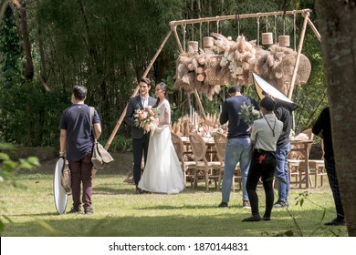 Tagaytay, Cavite, Philippines - Dec 2020 - Behind The Scenes Of A Wedding Photoshoot. Tagaytay Is Locally Known As The Wedding Capital Of The Philippines