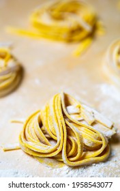 Tagliatelle Pasta Being Cooked.Traditional Italian Noodles Preparation In Restaurant Kitchen.Download Royalty Free Curated Images Collection With Foods For Design Template 