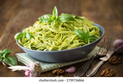 Tagliatelle Pasta With Pesto Sauce