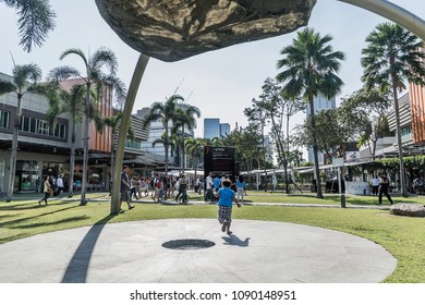 Taguig City, April 2, 2015: Rock Waterfall At Bonifacio High Street