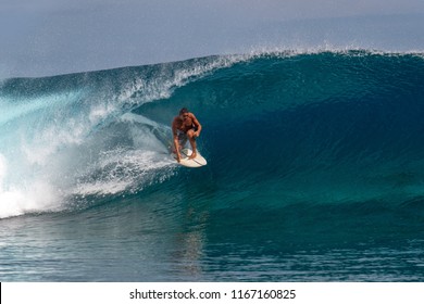 TAHITI, FRENCH POLYNESIA - AUGUST 5 2018 - Teahupoo It Is The Site Of The Annual Billabong Pro Tahiti Surf Competition Part Of WSL Championship Tour Event Champions Known For The Surf Break