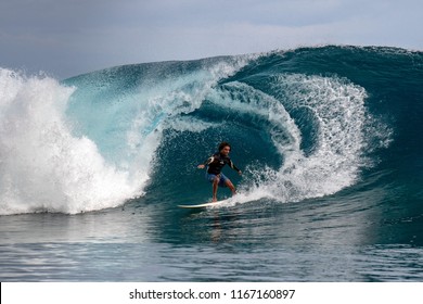 TAHITI, FRENCH POLYNESIA - AUGUST 5 2018 - Teahupoo It Is The Site Of The Annual Billabong Pro Tahiti Surf Competition Part Of WSL Championship Tour Event Champions Known For The Surf Break