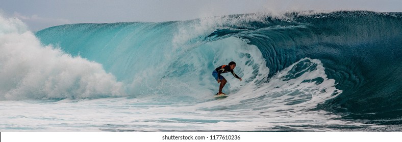 TAHITI, FRENCH POLYNESIA - AUGUST 5 2018 - Teahupoo The Annual Billabong Pro Tahiti Surf Competition Part Of WSL Championship Tour Event Champions Known For The Surf Break And Heavy Waves