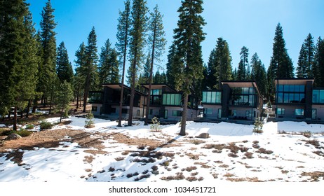 Tahoe City, USA, Feb 18, 2018: A View Of Holiday Home At Tahoe City With Snow Surrounding The Area