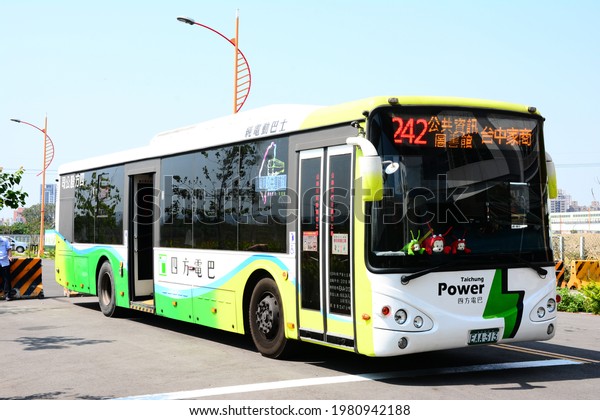 Taichung, Taiwan-4／6／2021: The 242 route bus in\
Taichung is an electric\
bus.