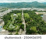 Taichung central park , Taiwan - Aug 18, 2024 :Aerial view of the largest park in taichung .