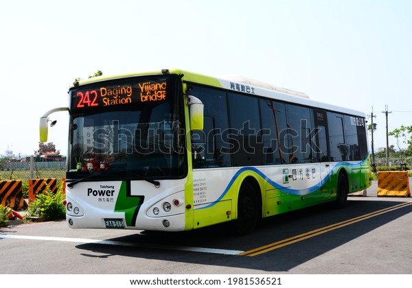 Taichung, Taiwan-4／6／2021: Taichung City Route 242\
running by electric\
buses.