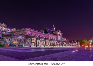 Taichung City,Taiwan May 10,2019,lively Old Train Station,people Come And Go With Slow Shutter To Remove People,the Picture Is Cleaner ,old Train Station,night City,travel,  Architecture, Building, 