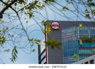 Taichung, Taiwan - 05 15 2021 : Tsmc Or Taiwan Semiconductor Manufacturing Company Building In Taichung Taiwan With Sign