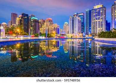 Taichung, Taiwan City Skyline At Night.