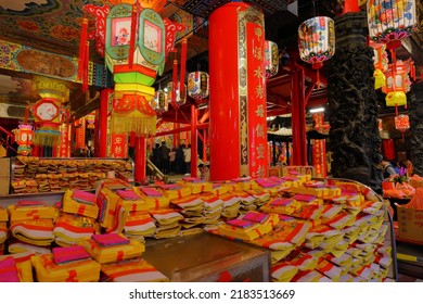 Taichung, Taiwan – February 26, 2022: The Dajia Jenn Lann Temple, a temple to the Chinese sea goddess Mazu at Dajia District of Taichung, Taiwan