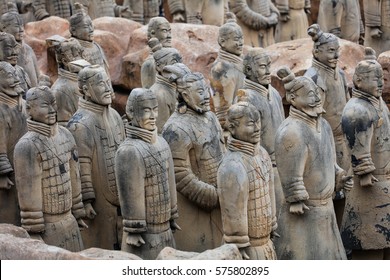 TAIHU, CHINA - FEBRUARY 08 2017:China's famous Terracotta Warriors and Horses are seen  in Anhui.The Terracotta Army is a full-size replica of the pit one of the Xi'an Terracotta Warriors  Museum.