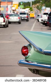 Tail Fin On Vintage Car Parked Along Route 66