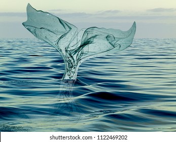 Tail Of A Whale Of Garbage Plastic Floating In The Ocean