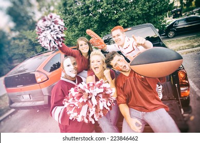 Tailgate: Excited College Football Fans Yelling For Team