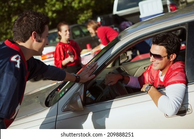 Tailgate: Guy Arrives To Tailgate Party In Car