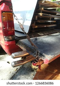 Tailgate Lid Of  The Old Red Pickup Truck
