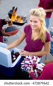 Tailgating: Girl Fan Getting Drink From Cooler