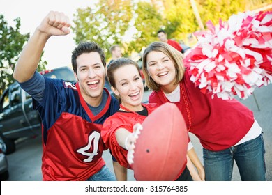 Tailgating: Three Friends Cheer For Favorite Team