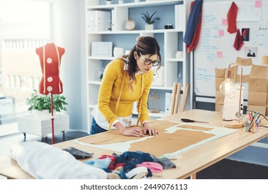 Tailor, workshop and measurement for design, startup or trendy small business. Seamstress, mannequin and drawing for creative, boutique clothes and skills in artistic design studio for entrepreneur - Powered by Shutterstock