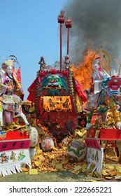 Tainan, Taiwan - Oct. 17:Temple cremation of the Royal ship of the Arctic, followers believe that they will send away all suffering and hoping to bring peace on Oct. 17,2012 in Tainan, Taiwan 