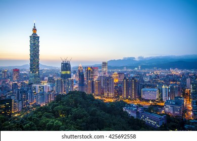The Taipei City Skyline at sunset with nice color, Taiwan