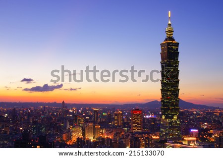 Taipei City Skyline at sunset, Taiwan