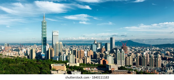 Taipei Cityscape In Beautiful Sunny Day, Taiwan