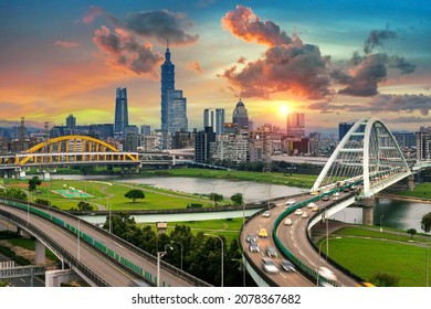 Taipei Cityscape And Traffic In Taiwan.