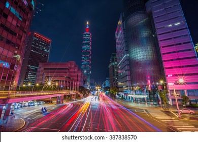 Taipei Cityscape At Twilight In Taiwan City.