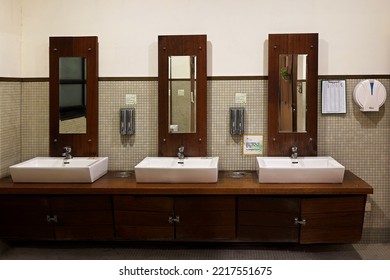 Taipei City,Taiwan - May 5th,2022: Bathroom Restroom At Songshan Cultural And Creative Park At Night