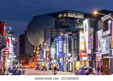 Taipei, Taiwan, 06 April 2022: Taipei City Street In Shilin District At Night