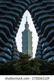 Taipei, Taiwan - April 22, 2020 : The Highest Tower Of Taiwan, Taipei 101 And Tao Zhu Yin Yuan(Agora Garden).