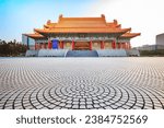 TAIPEI, TAIWAN - APRIL 29, 2017: National Concert Hall of Taiwan by the main gate on the left at National Taiwan Democracy Square of Chiang Kai-Shek Memorial Hall