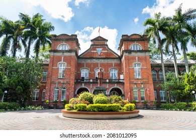 Taipei, Taiwan- August 27, 2021: Building View Of The Taipei Municipal Jianguo High School In Taiwan. The Red Brick Building Was Built In 1909 During Japanese Rule.