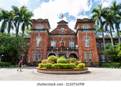 Taipei, Taiwan- August 27, 2021: Building View Of The Taipei Municipal Jianguo High School In Taiwan. The Red Brick Building Was Built In 1909 During Japanese Rule.