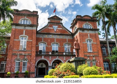 Taipei, Taiwan- August 27, 2021: Building View Of The Taipei Municipal Jianguo High School In Taiwan. The Red Brick Building Was Built In 1909 During Japanese Rule.