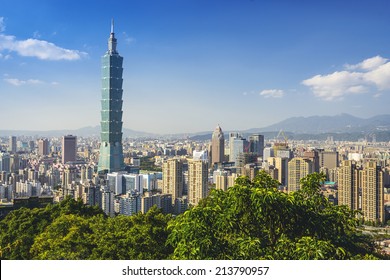TAIPEI, TAIWAN - CIRCA 2013: Downtown skyline of Taipei with Taipei 101, the tallest building in the world from 2004 until 2010.