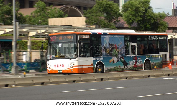 TAIPEI, TAIWAN - CIRCA AUGUST 2019 : View of regular
route city bus.